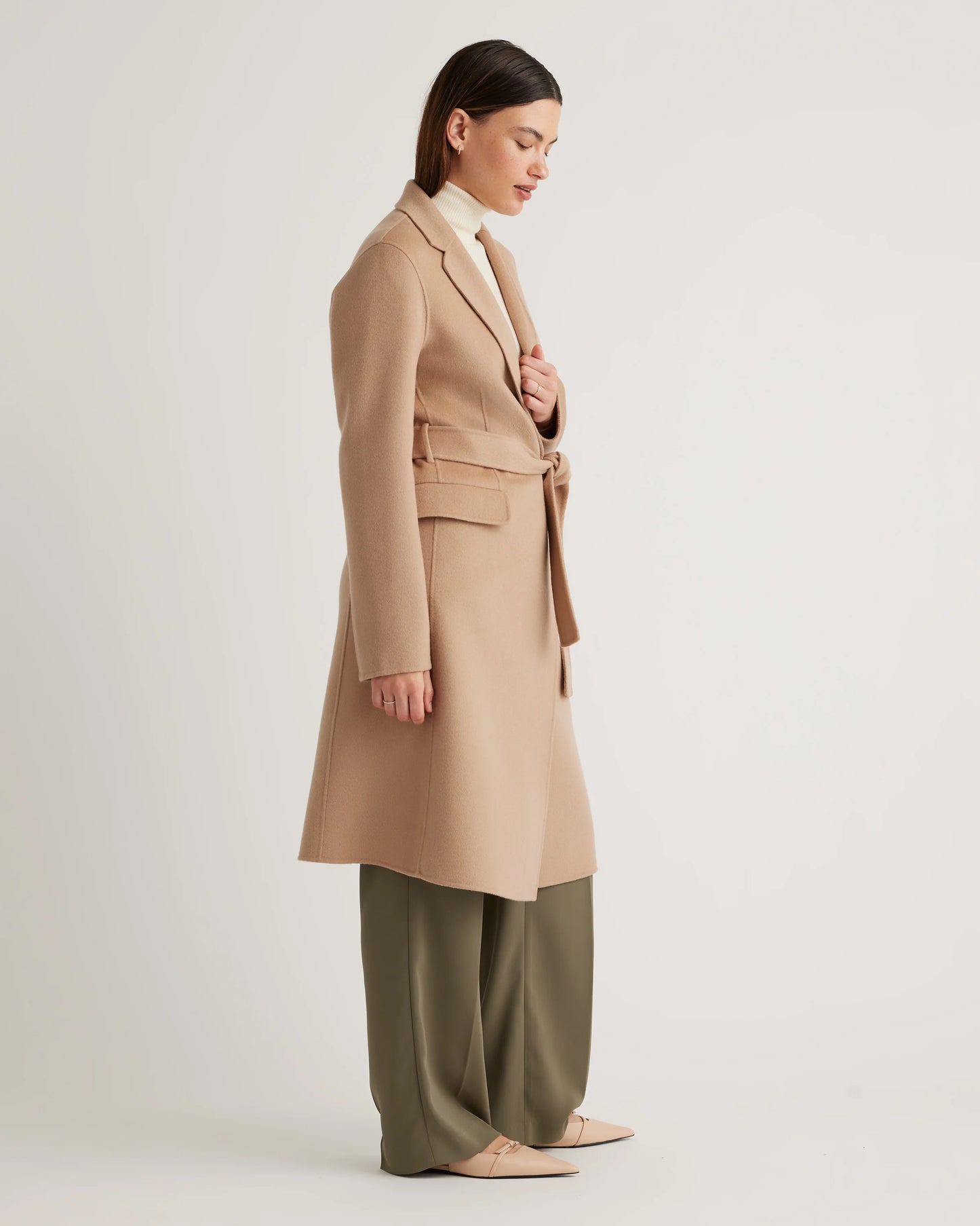 100% Mongolian Cashmere Double-Faced Wrap Coat - XS / Camel
