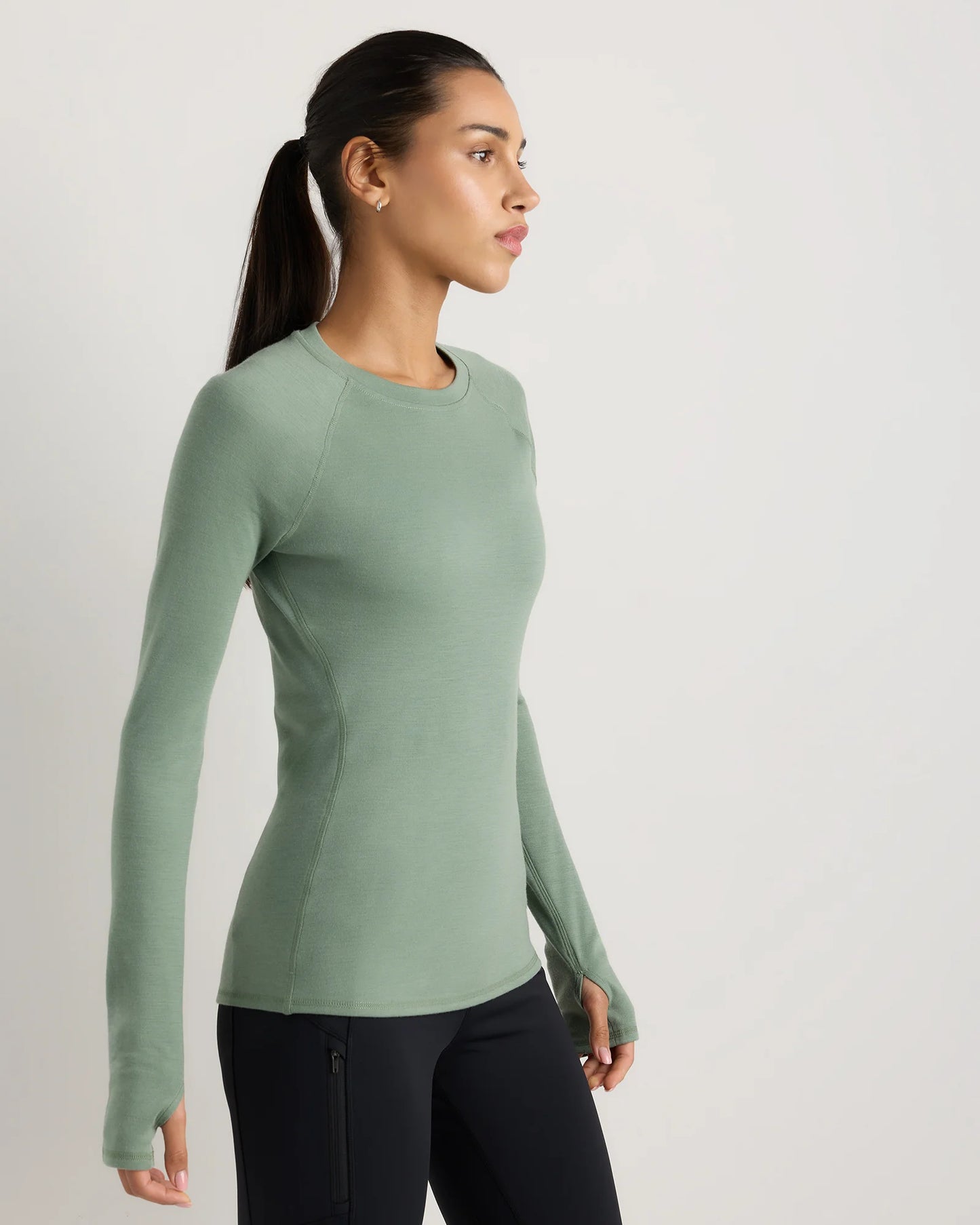100% Merino Wool Cold Weather Base Layer Crew - XS / Sea Spray Green