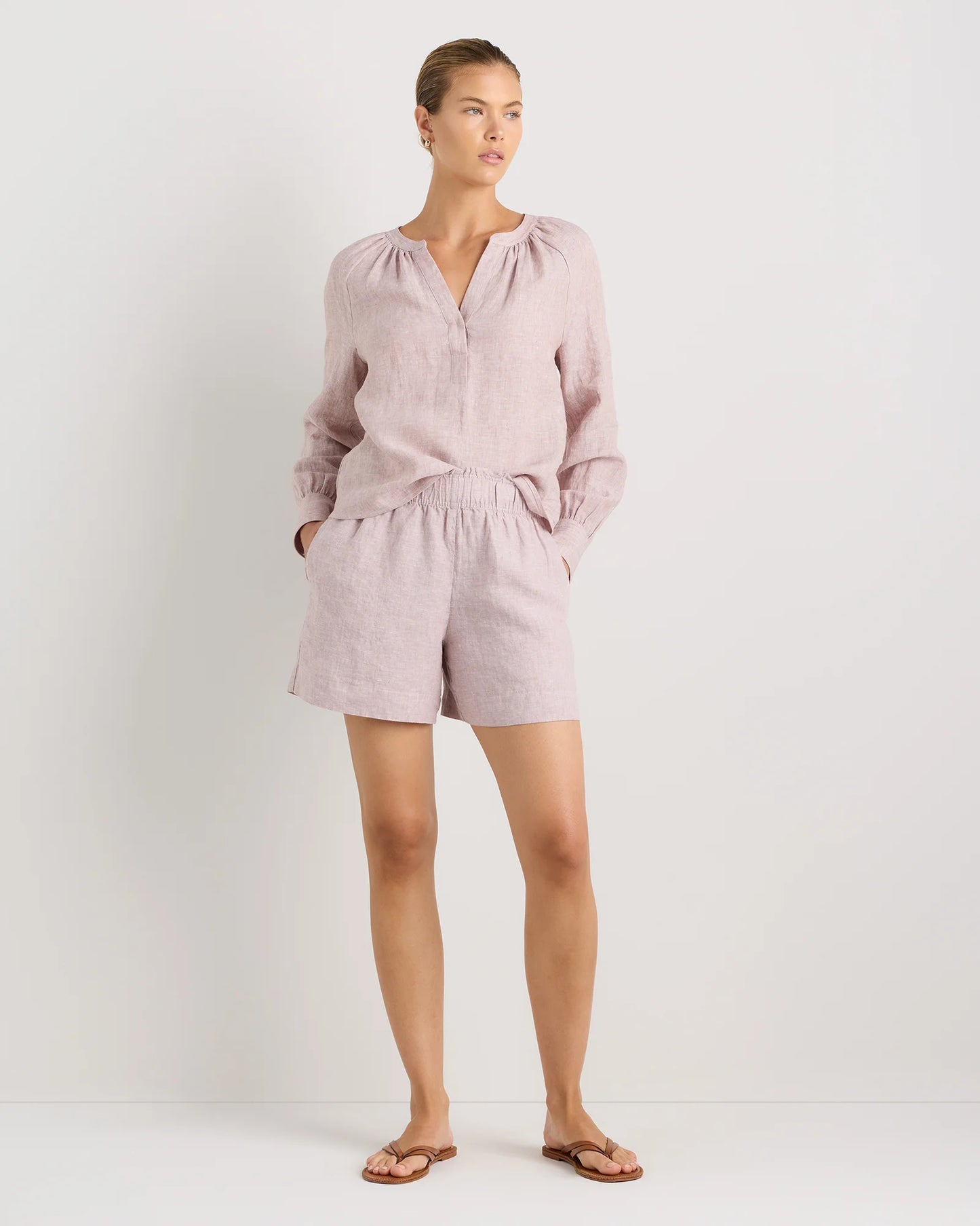 100% European Linen High Waisted Shorts - XS / Sky Blue Mariner Stripe