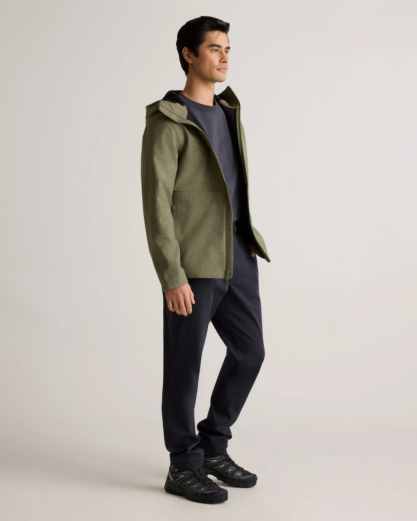 Softshell Fleece-Lined Full-Zip Hooded Jacket - XS / Heather Shady Charcoal