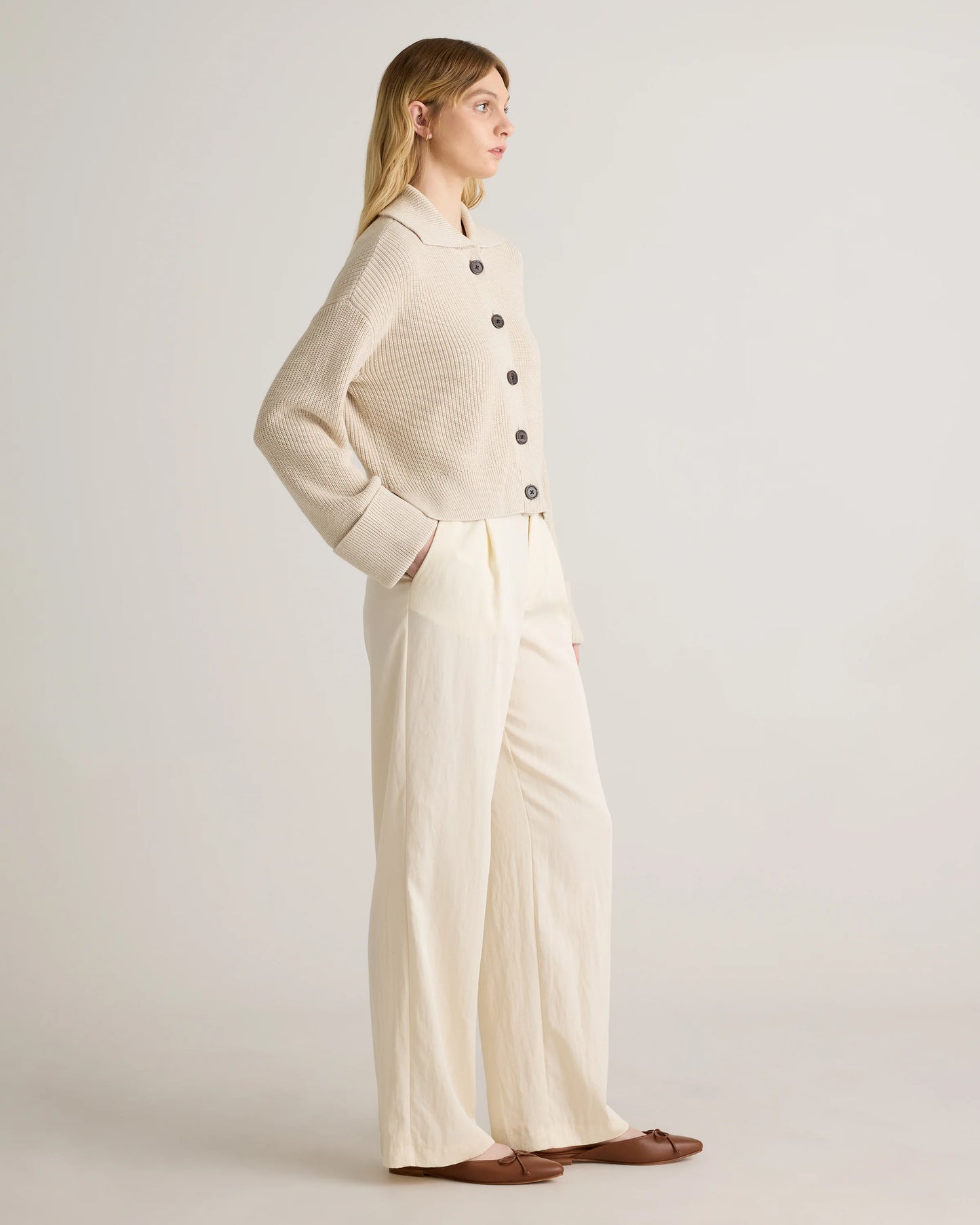 100% Organic Cotton Fisherman Collared Cardigan - XS / Heather Dove Grey