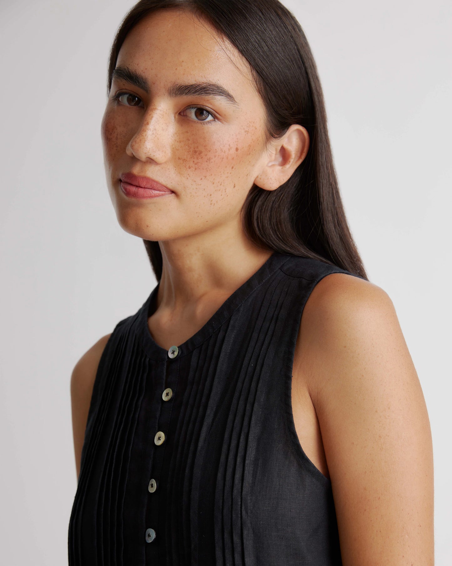 100% European Linen Sleeveless Swing Dress - XS / Classic Mini Gingham