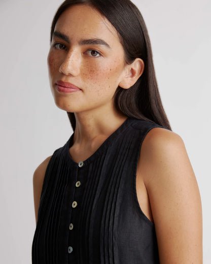 100% European Linen Sleeveless Swing Dress - XS / Classic Mini Gingham