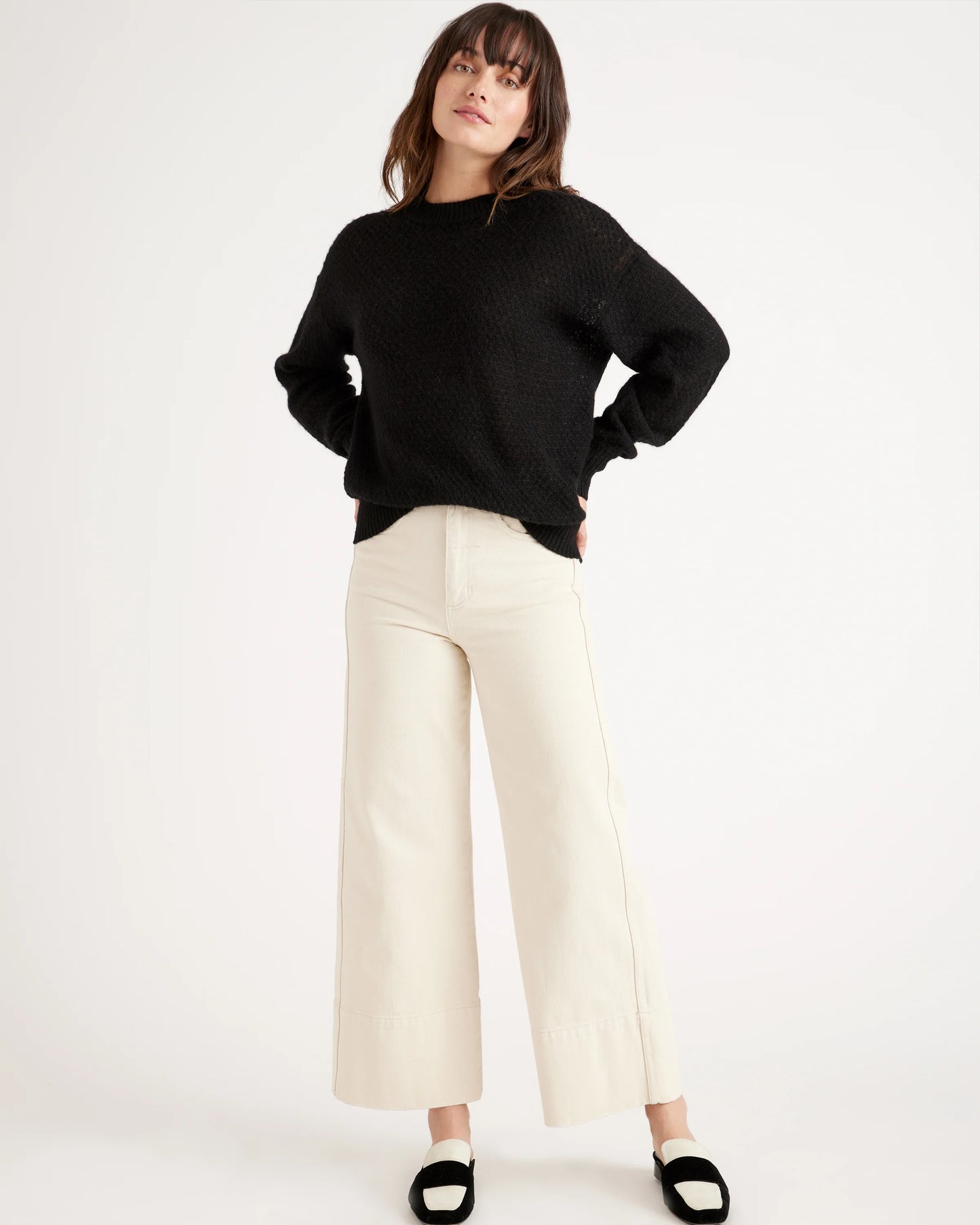 Baby Alpaca-Wool Diamond Stitch Crew - XS / Charcoal