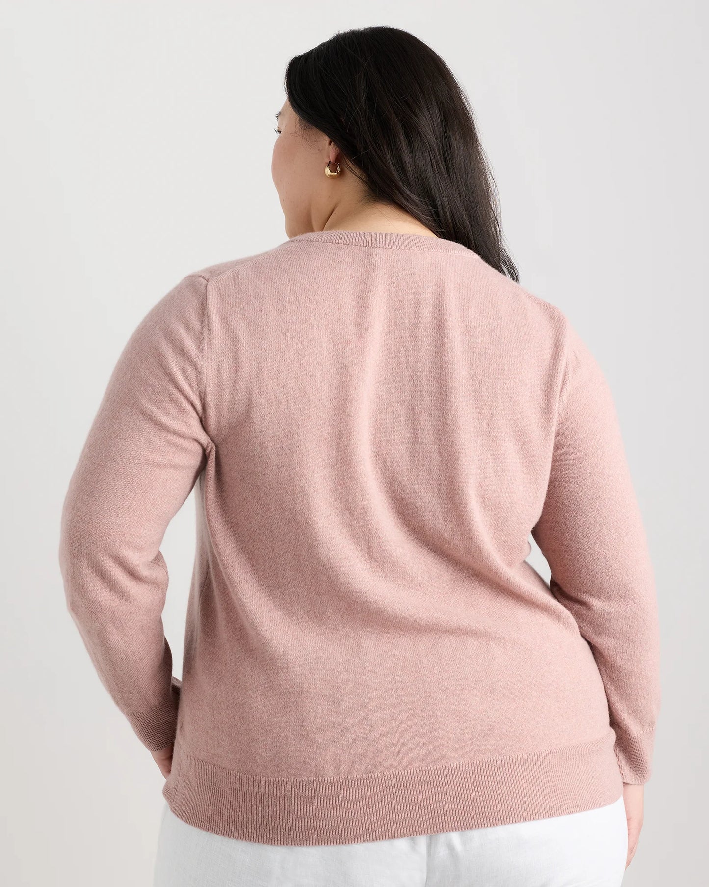 Mongolian Cashmere V-Neck Sweater - 1X / Heather Vintage Pink