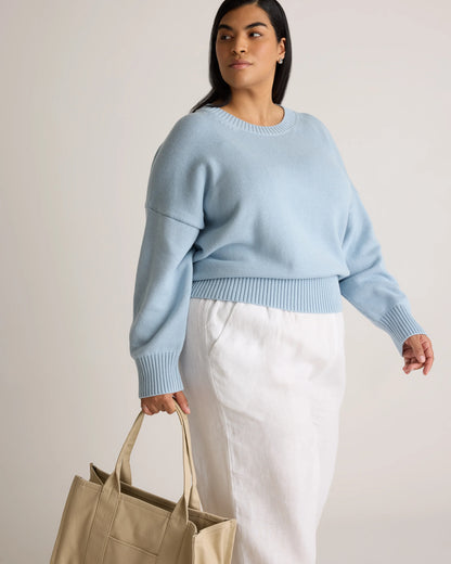 100% Organic Cotton Boyfriend Crew Sweater - 1X / Shell Pink