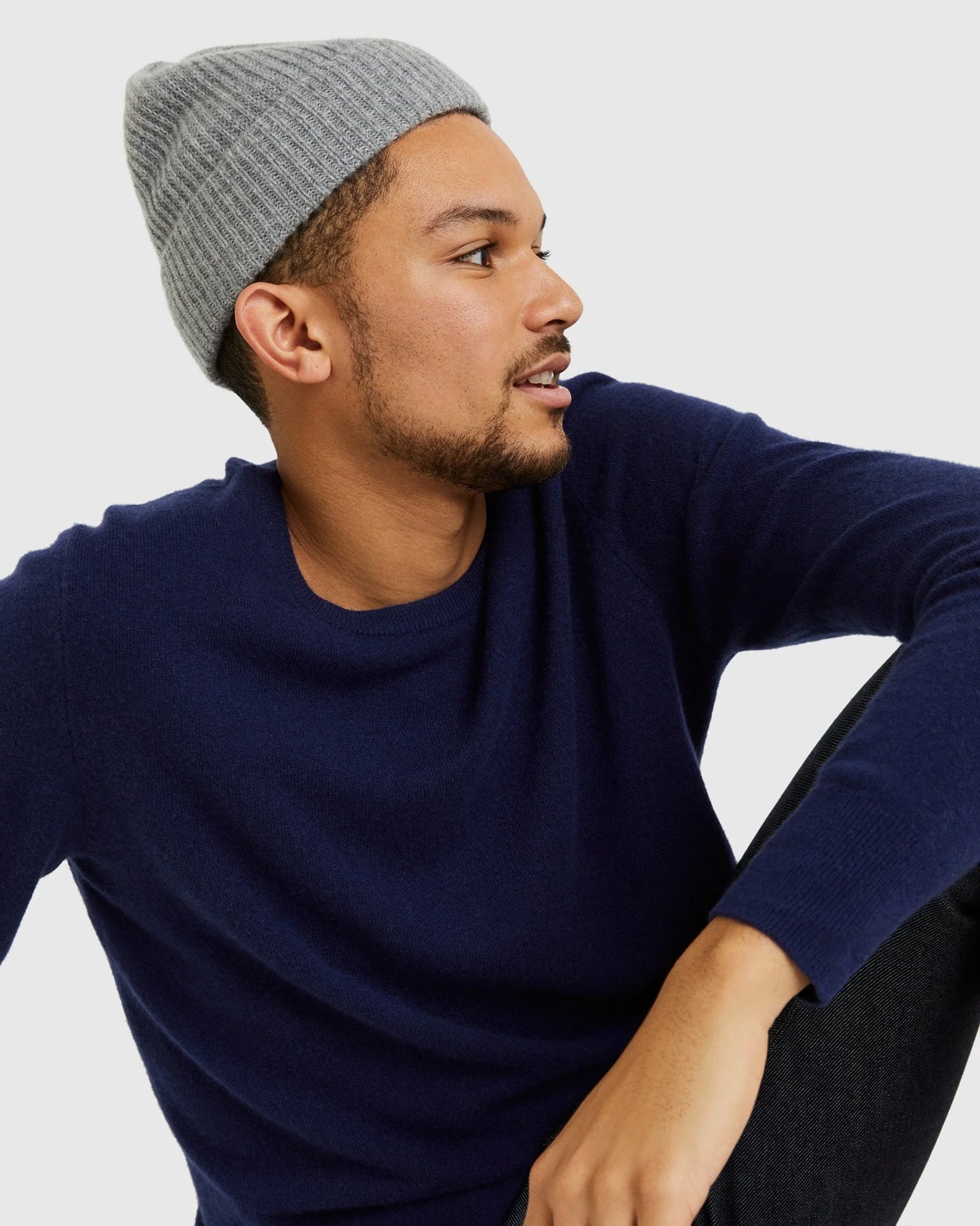 Mongolian Cashmere Ribbed Beanie - XS/S / Heather Charcoal