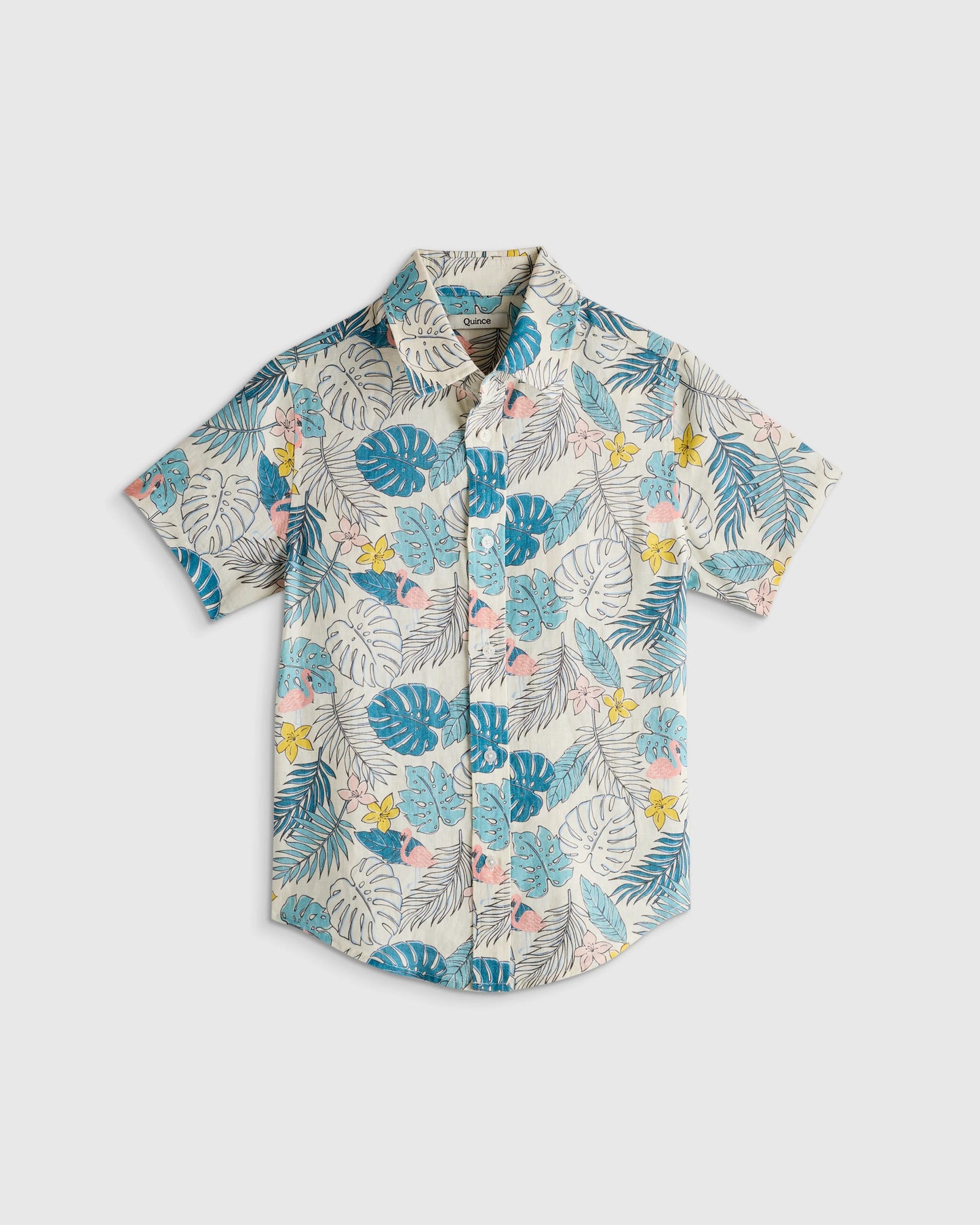 100% European Linen Printed Short Sleeve Shirt - 6 / Multi Palm