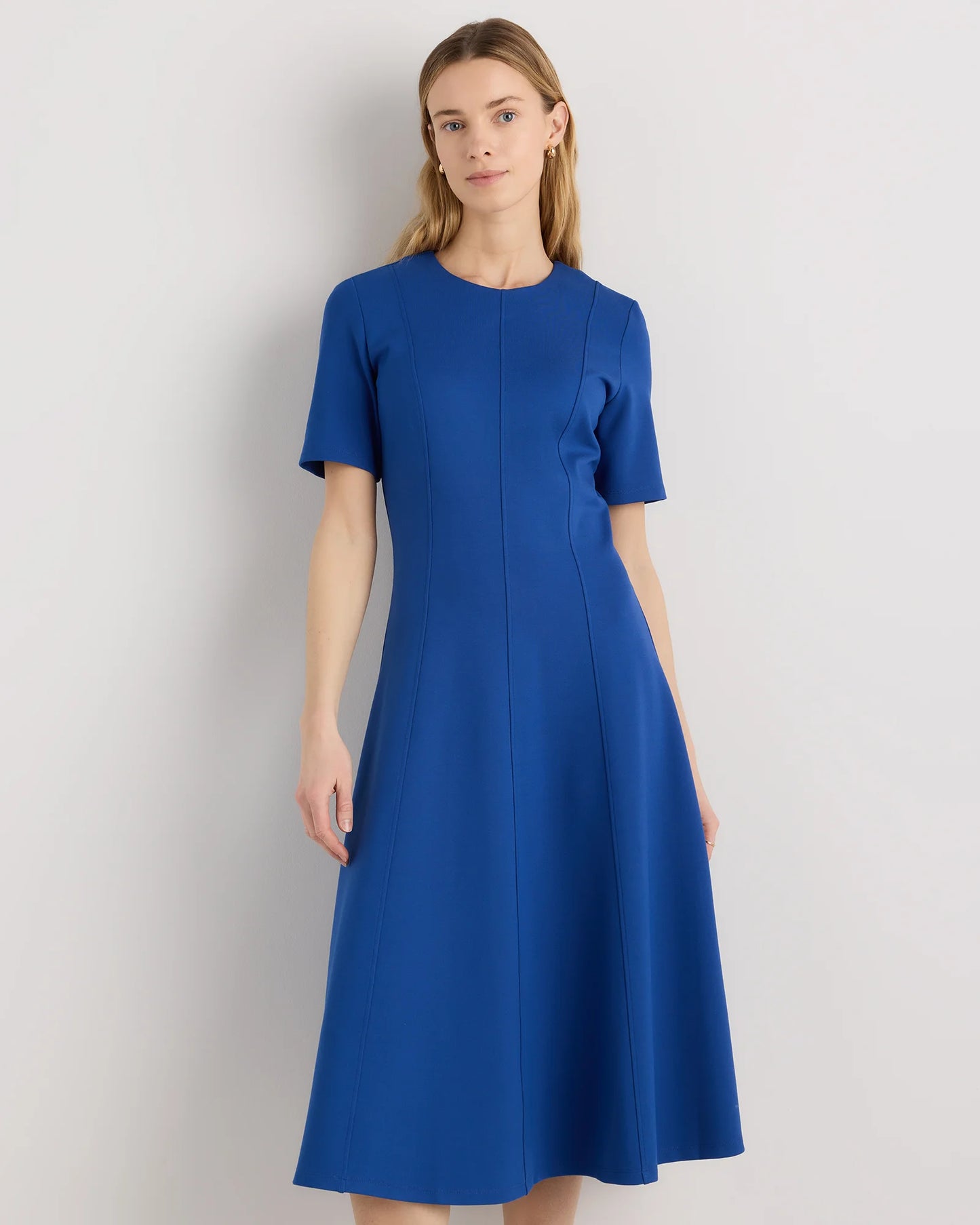 Ultra-Stretch Ponte Short Sleeve Midi Dress - XS / Ruby Red