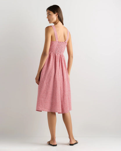 100% European Linen Fit & Flare Midi Dress - XS / Brick Red Heirloom Floral