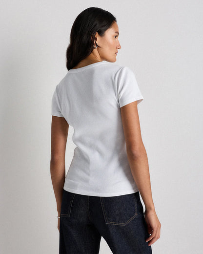 Organic Cotton Micro-Rib Button Tee - XS / Soft White
