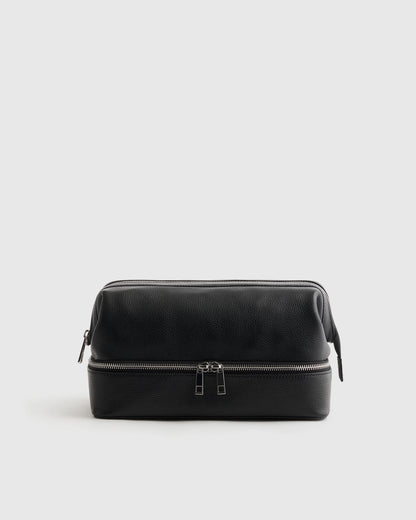 Italian Leather Dual Compartment Toiletry Bag - One Size / Ruby Red