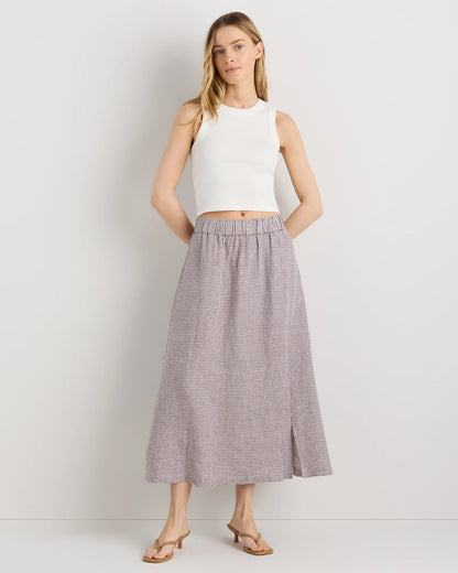 100% European Linen Maxi Skirt - XS / Classic Mini Gingham