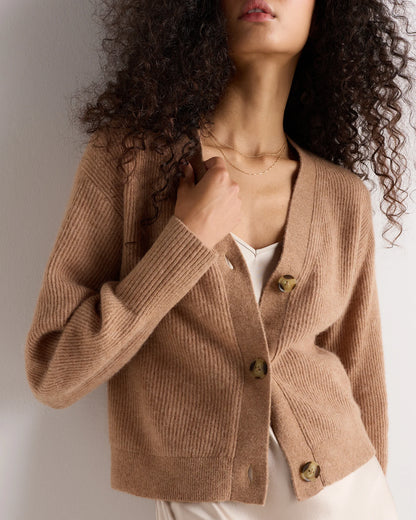 Lightweight Baby Alpaca Cropped V-Neck Cardigan - XS / Smoked Charcoal