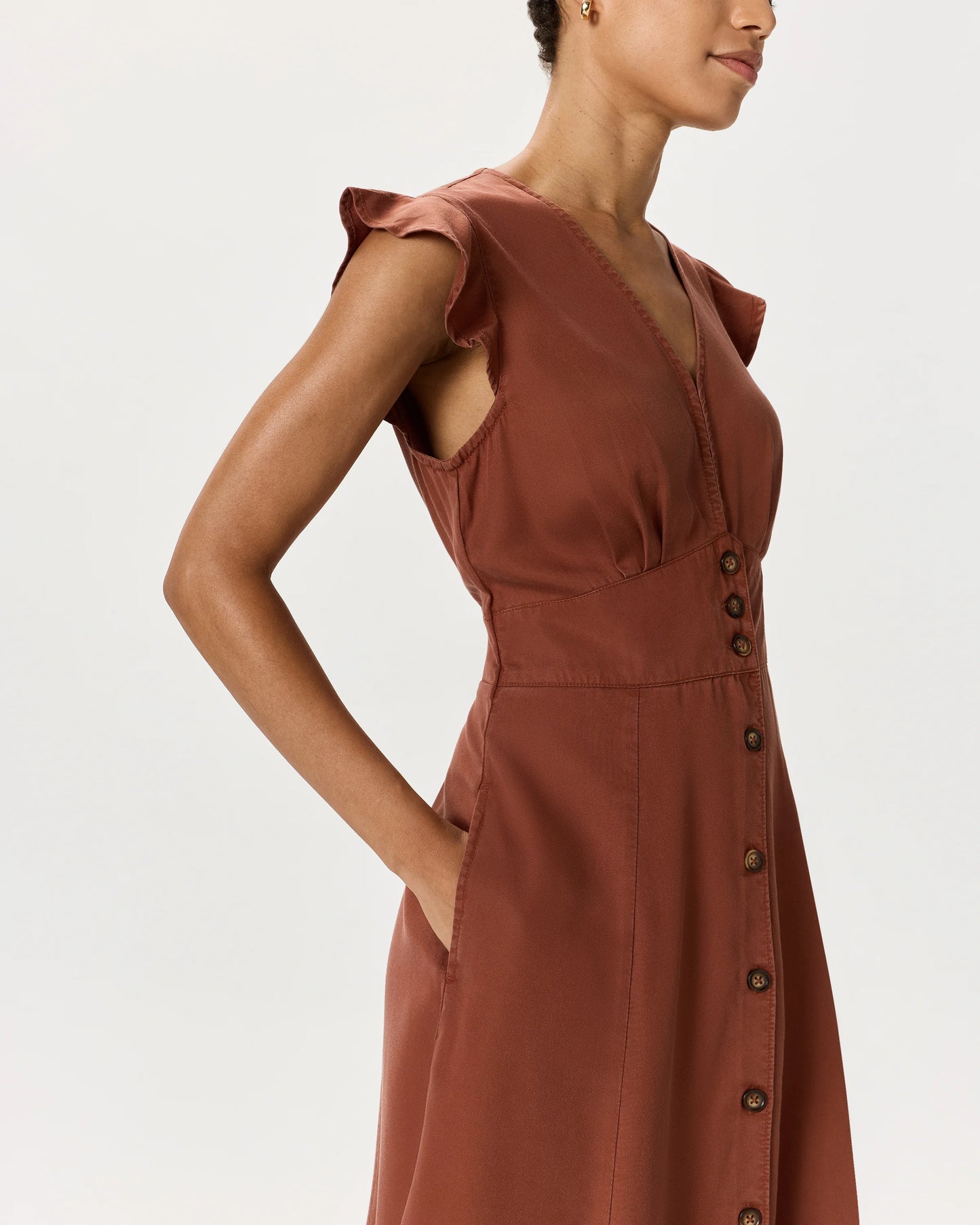 Vintage Wash Tencel Button Front Midi Dress - XS / Olive