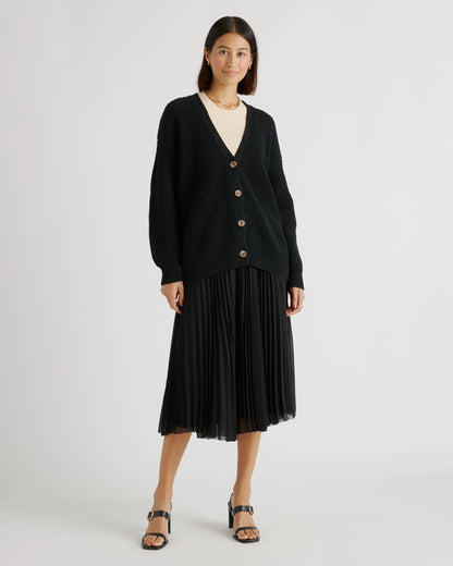 100% Organic Cotton Oversized Boyfriend Cardigan - XS / Speckled Beige
