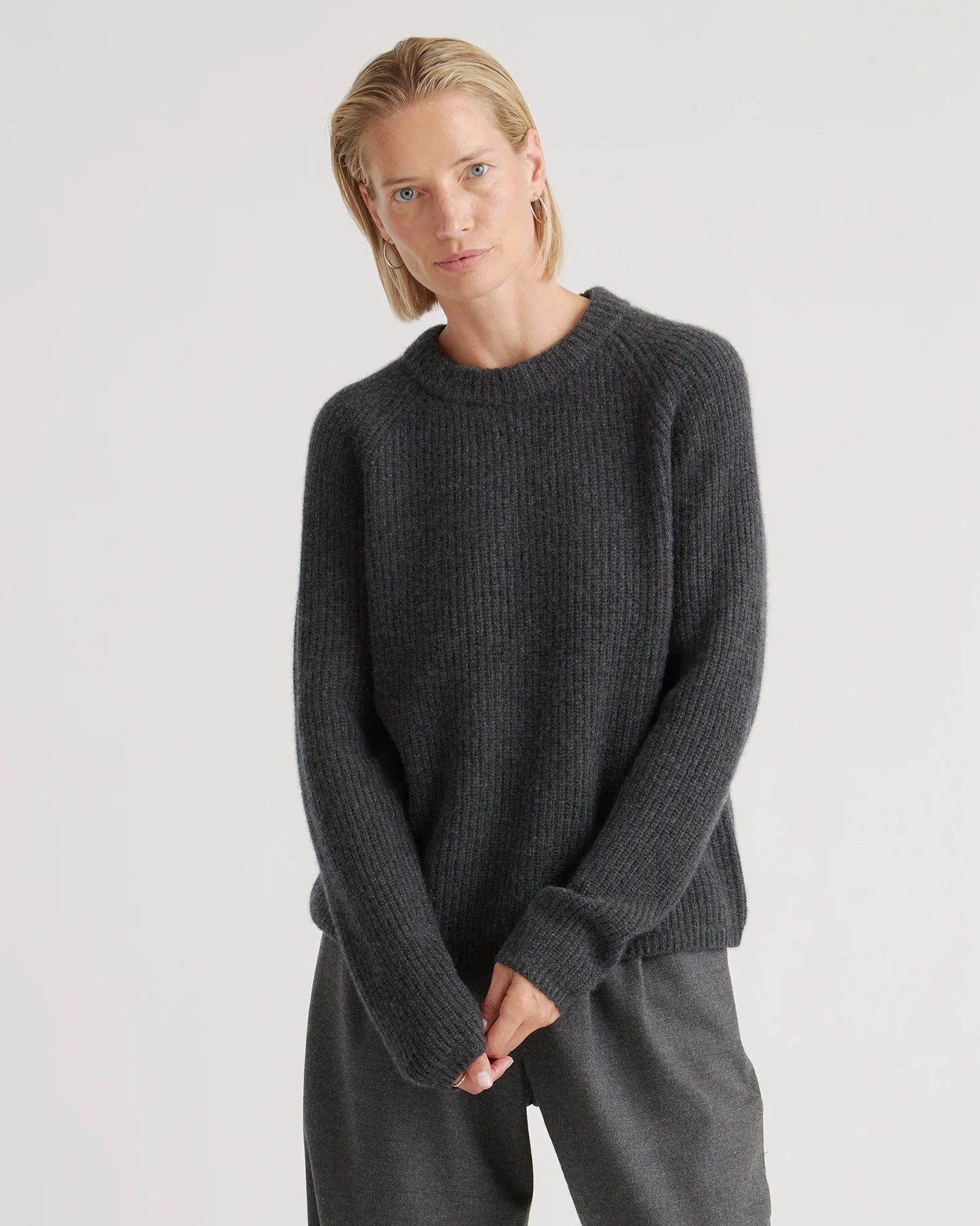 Mongolian Cashmere Fisherman Crewneck Sweater - XS / Teak