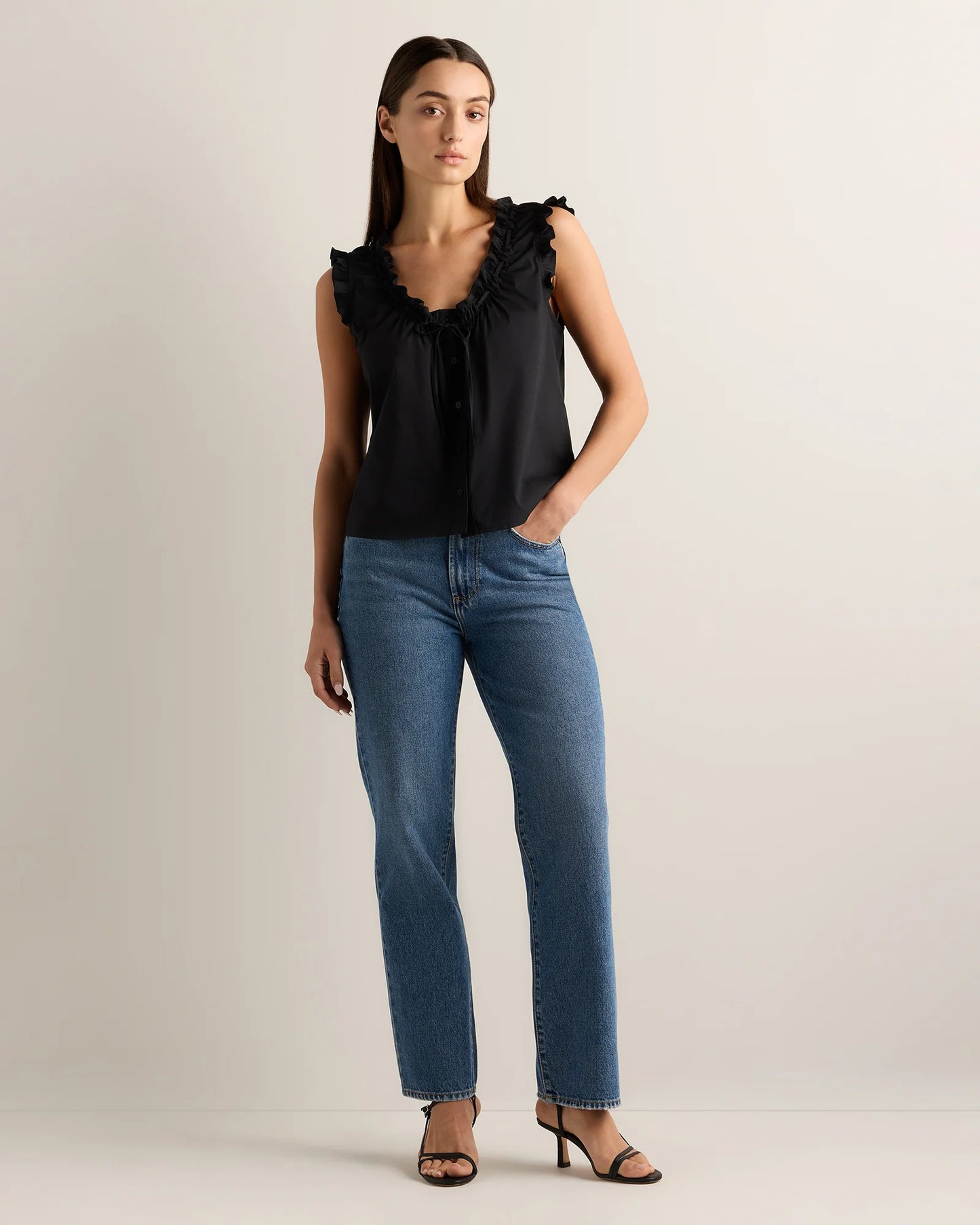 Cotton Viscose Voile Ruffle Trim Tank - XS / Classic Mini Gingham