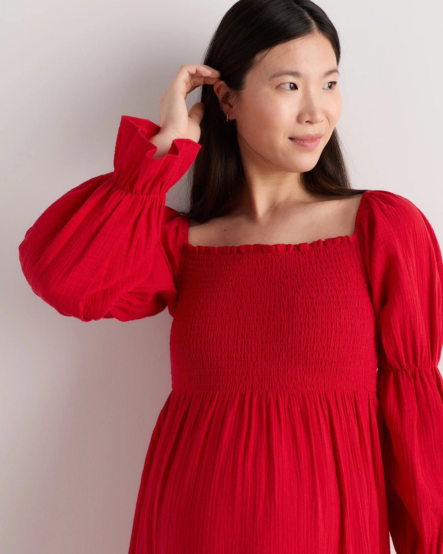 100% Organic Cotton Gauze Maternity Smocked Midi Dress - XS / Wild Cherry