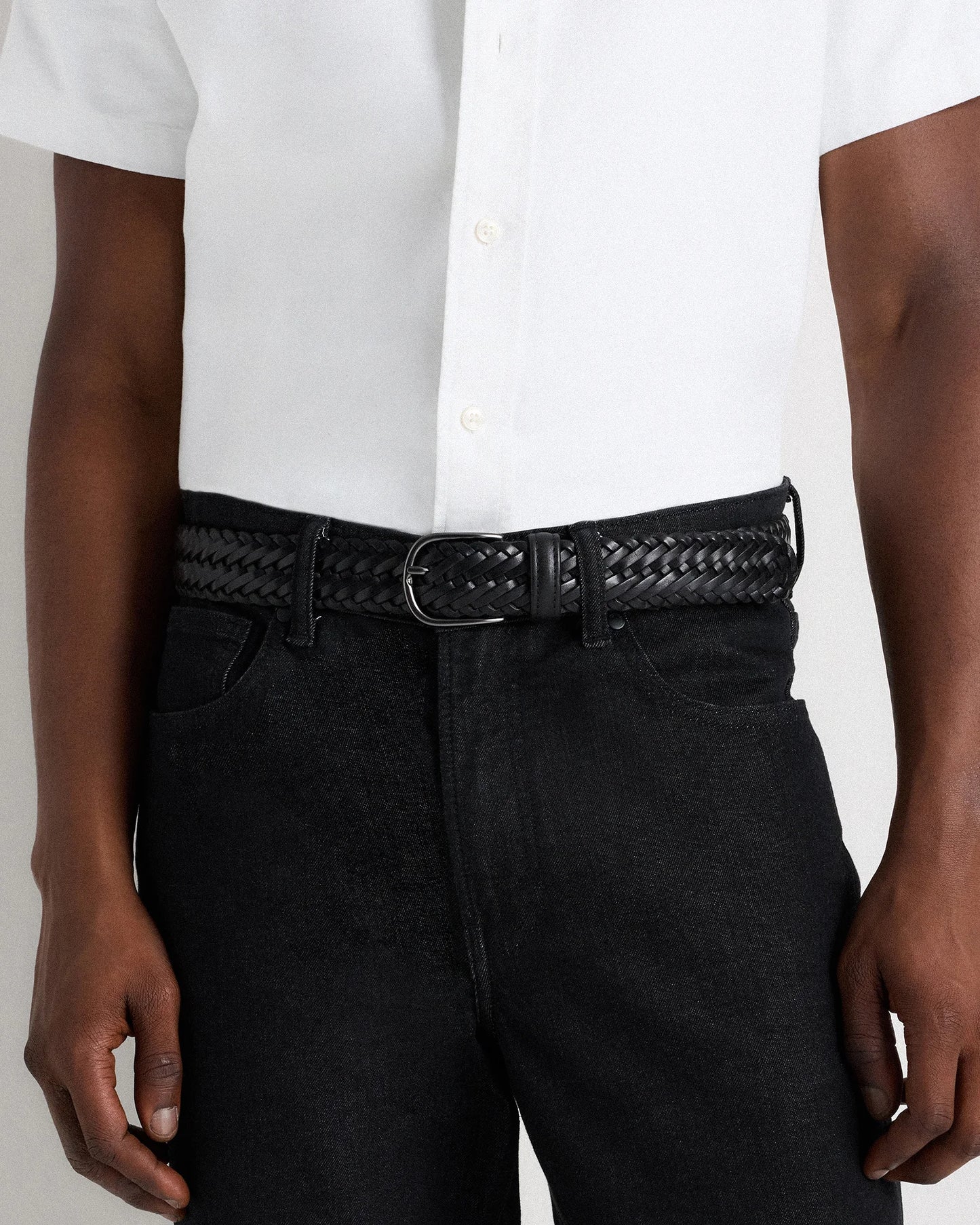 Jack Italian Leather Woven Belt - 30 / Hickory