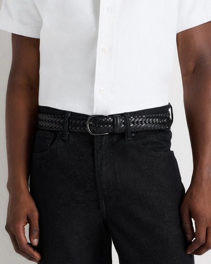 Jack Italian Leather Woven Belt - 30 / Hickory