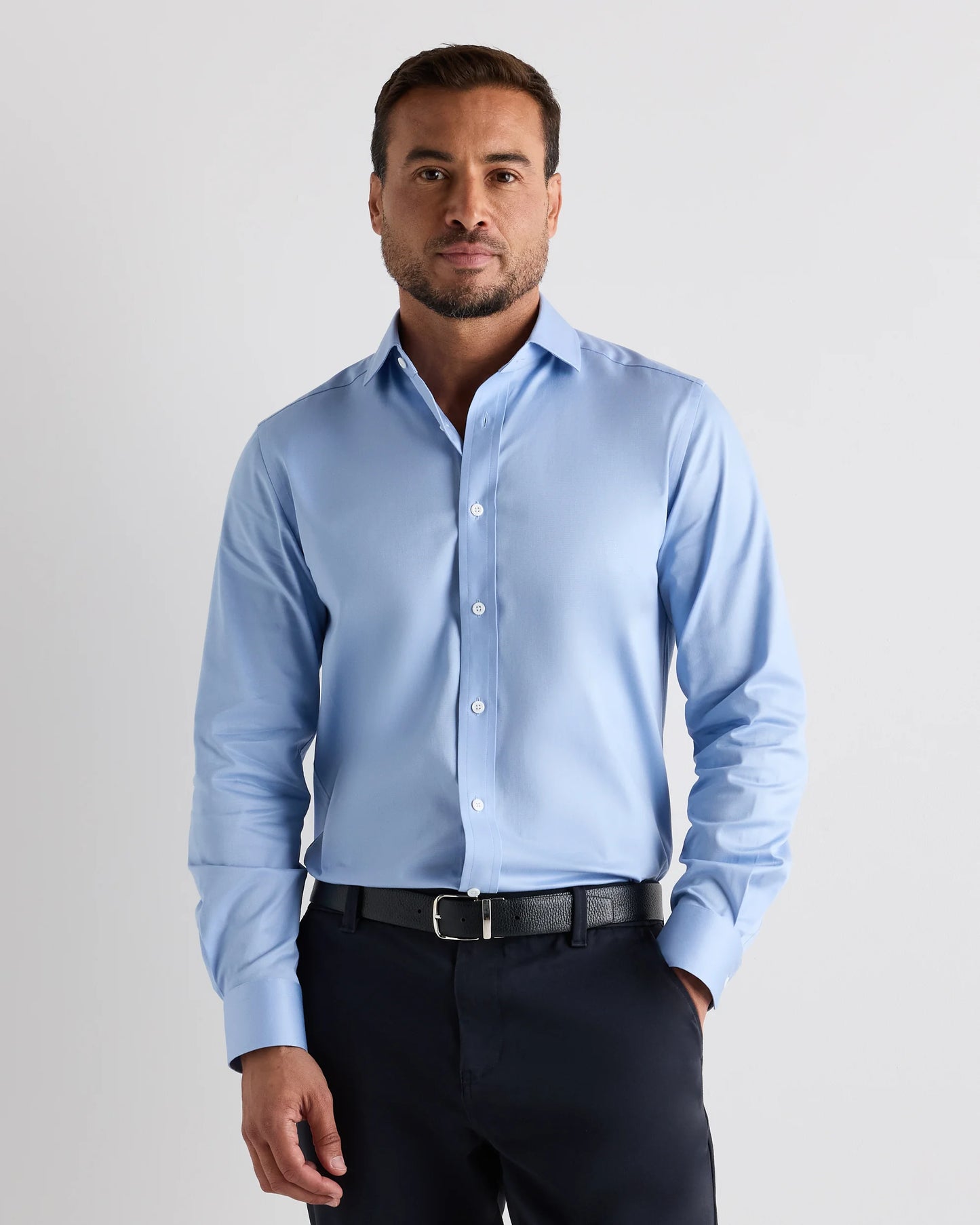 Organic Cotton Stretch Twill Dress Shirt - S / Grey Stripe