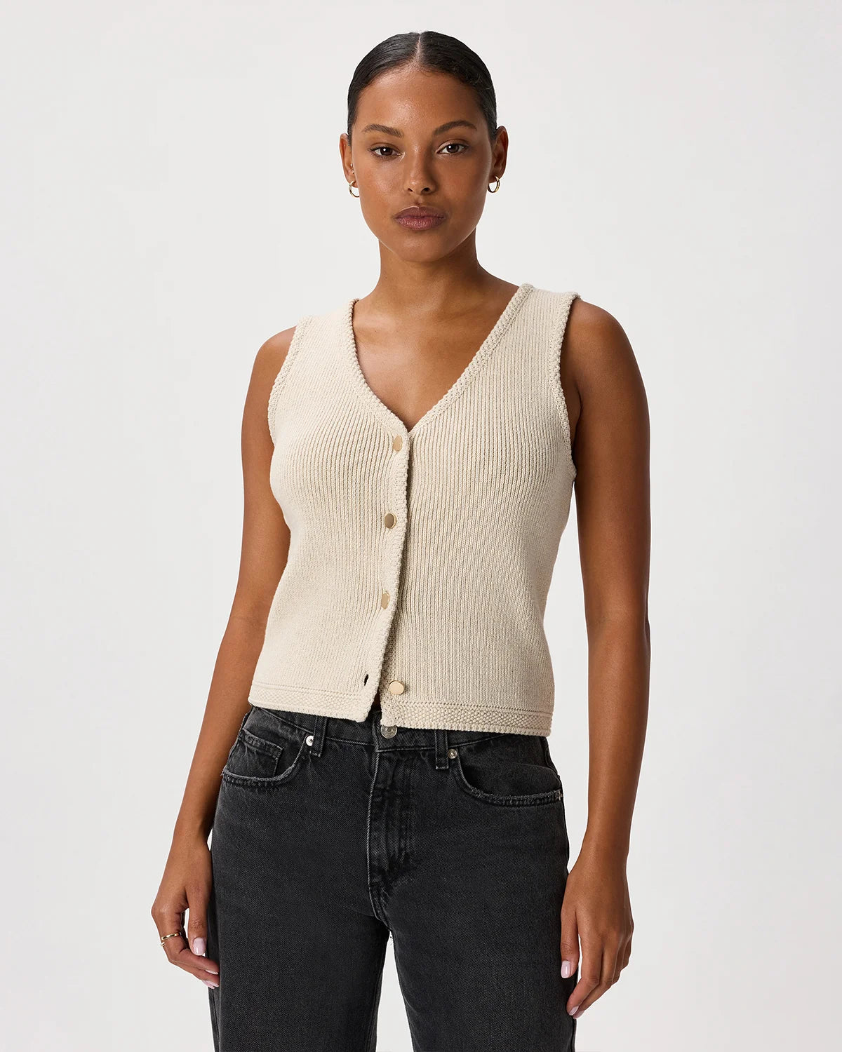 100% Organic Cotton V-Neck Sweater Vest - XS / Ivory