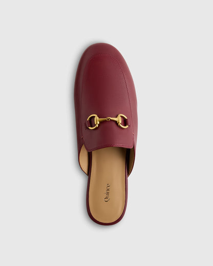 Italian Leather Horsebit Loafer Mule - 5 / Garnet