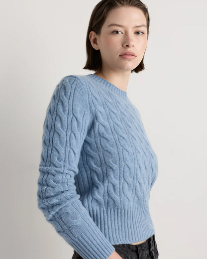 Mongolian Cashmere Shrunken Cable Crewneck Sweater - XS / Varsity Red