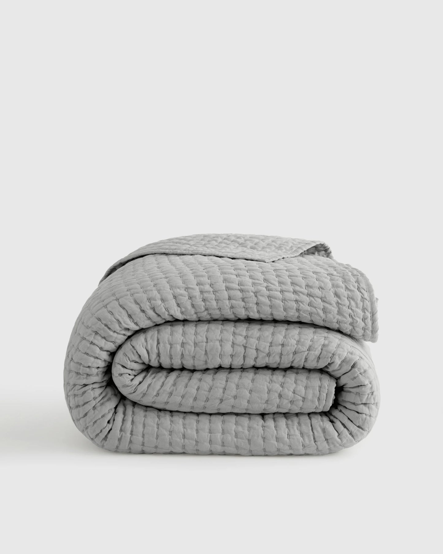 European Linen Cotton Stitch Quilt - Twin / Stone