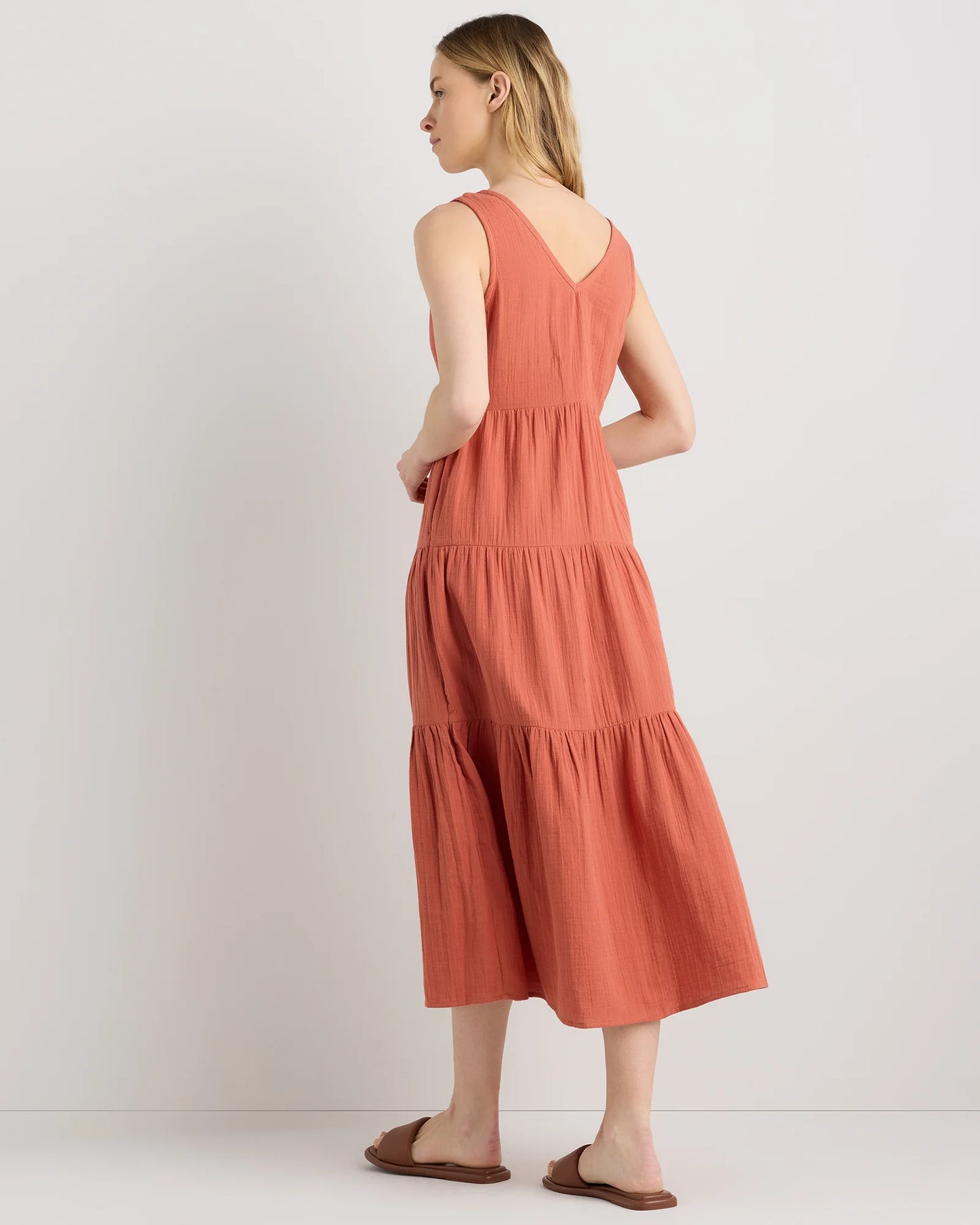 100% Organic Cotton Gauze Tiered Maxi Dress - XS / Indigo Blue