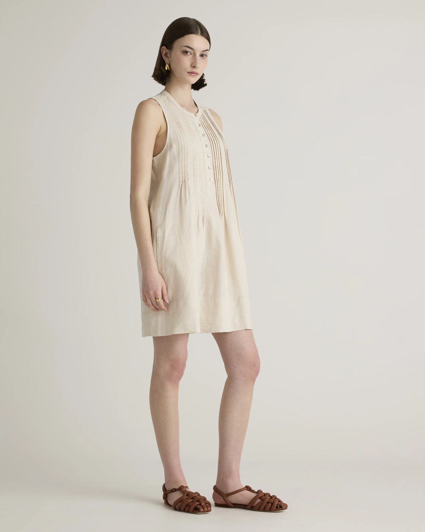 100% European Linen Sleeveless Swing Dress - XS / Classic Mini Gingham