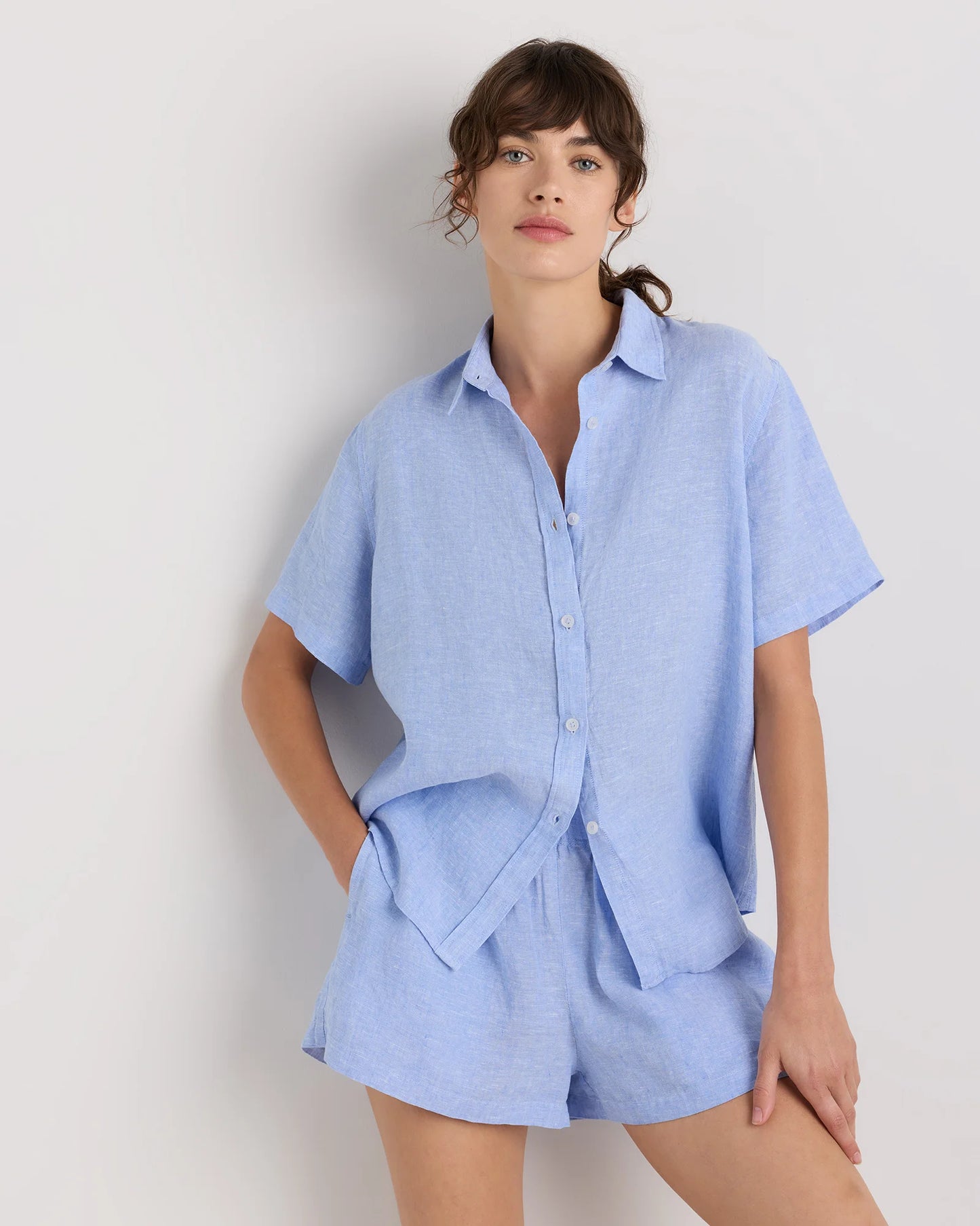100% European Linen Shorts Pajama Set - XS / French Blue