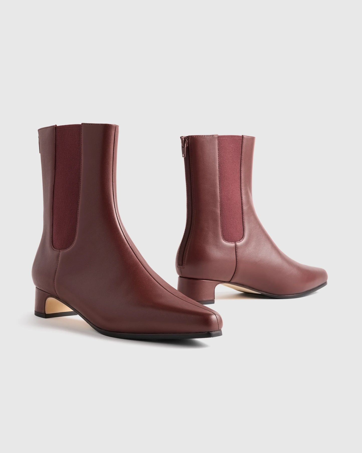 Italian Leather Kitten Heel Ankle Boot - 5 / Merlot