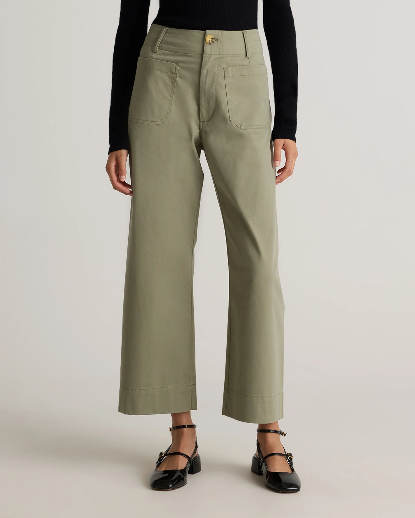 Organic Stretch Cotton Chino Cropped Wide Leg Pants - 0 / Aegean Blue