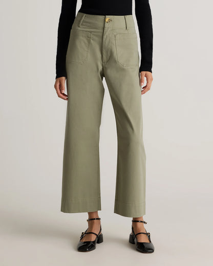 Organic Stretch Cotton Chino Cropped Wide Leg Pants - 0 / Aegean Blue