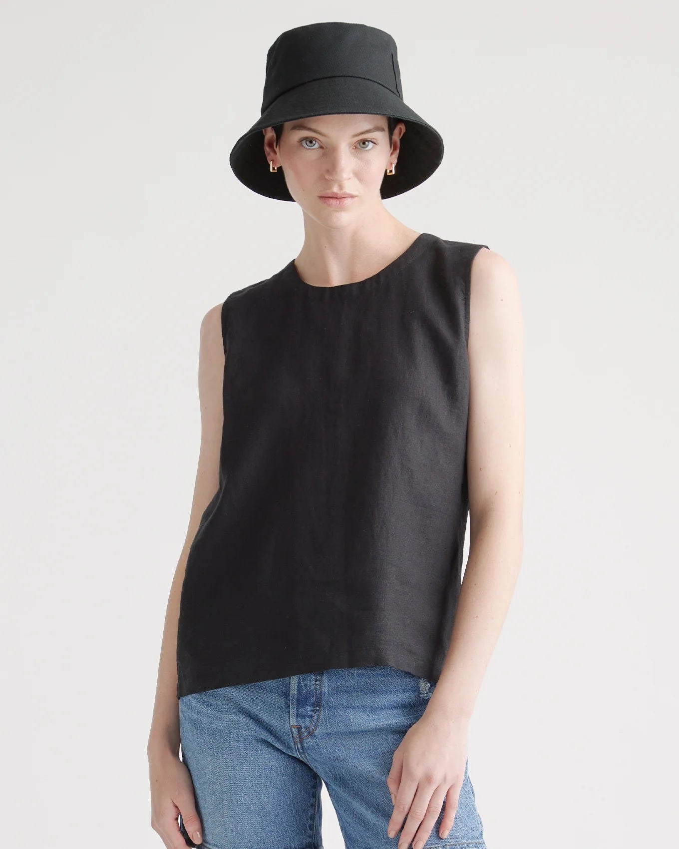 100% European Linen Tank - XS / Black