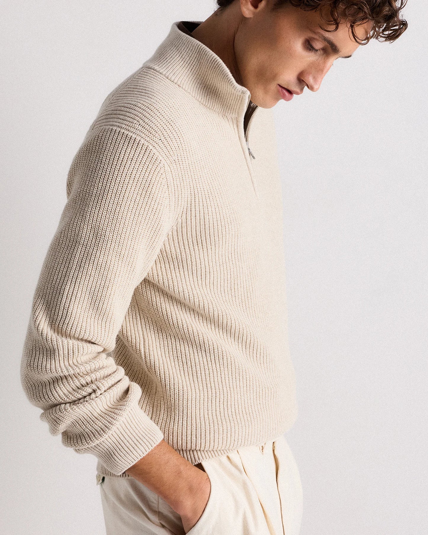 100% Organic Cotton Ribbed Quarter-Zip Sweater - S / Navy