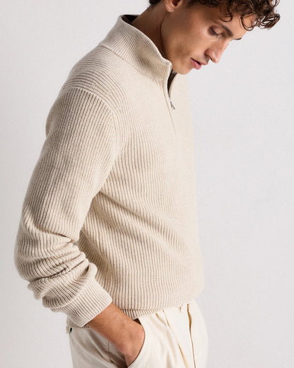 100% Organic Cotton Ribbed Quarter-Zip Sweater - S / Navy