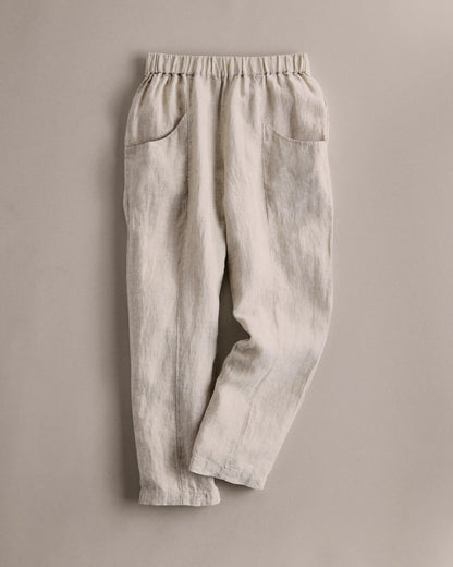 100% European Linen Tapered Ankle Pants - XS / Blue Pinstripe