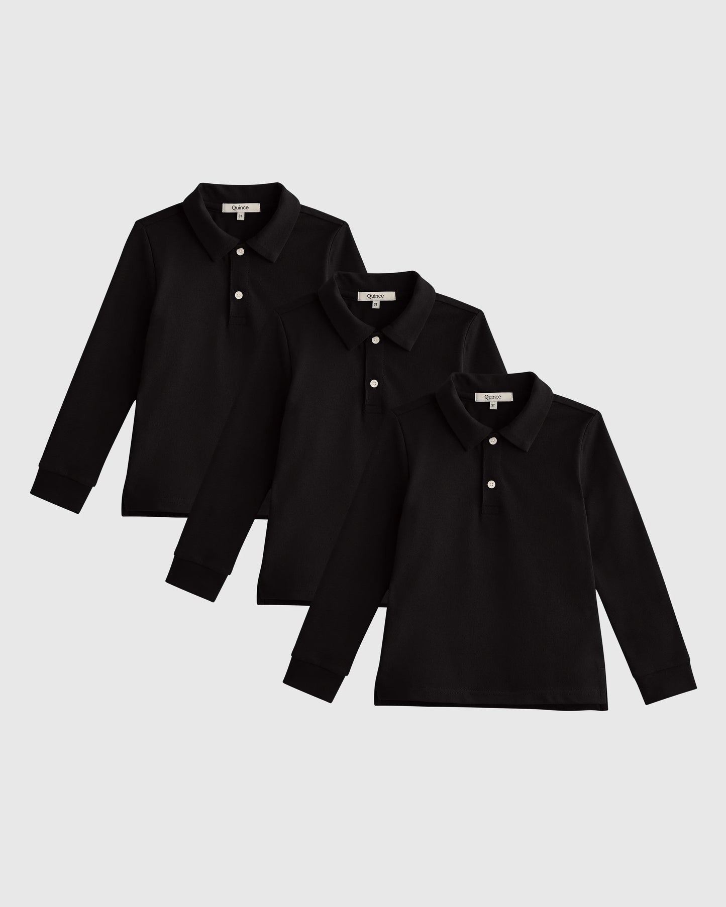 Organic Cotton Long Sleeve Pique Polo 3-Pack - 2T / Black
