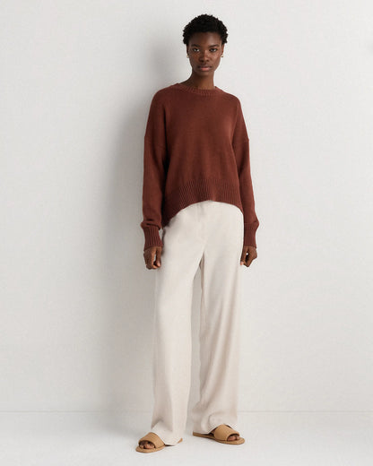 100% Organic Cotton Boyfriend Crew Sweater - XS / Speckled Beige