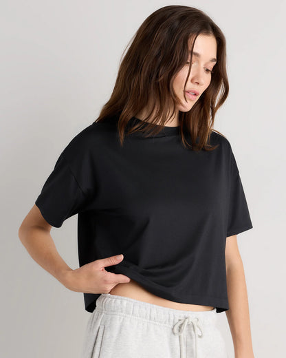 Flowknit Breeze Boxy Cropped Tee - XS / Heather Deep Navy