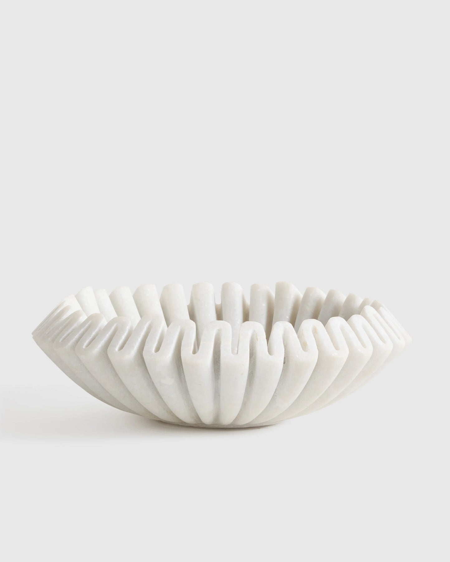 Handcrafted Fluted Marble Decorative Bowl - Large / White
