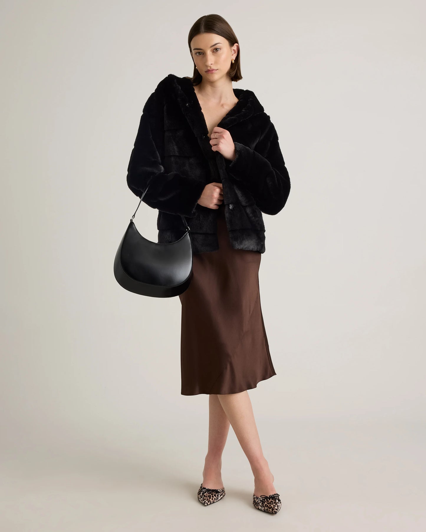 Hooded Faux Fur Jacket - XS / Black