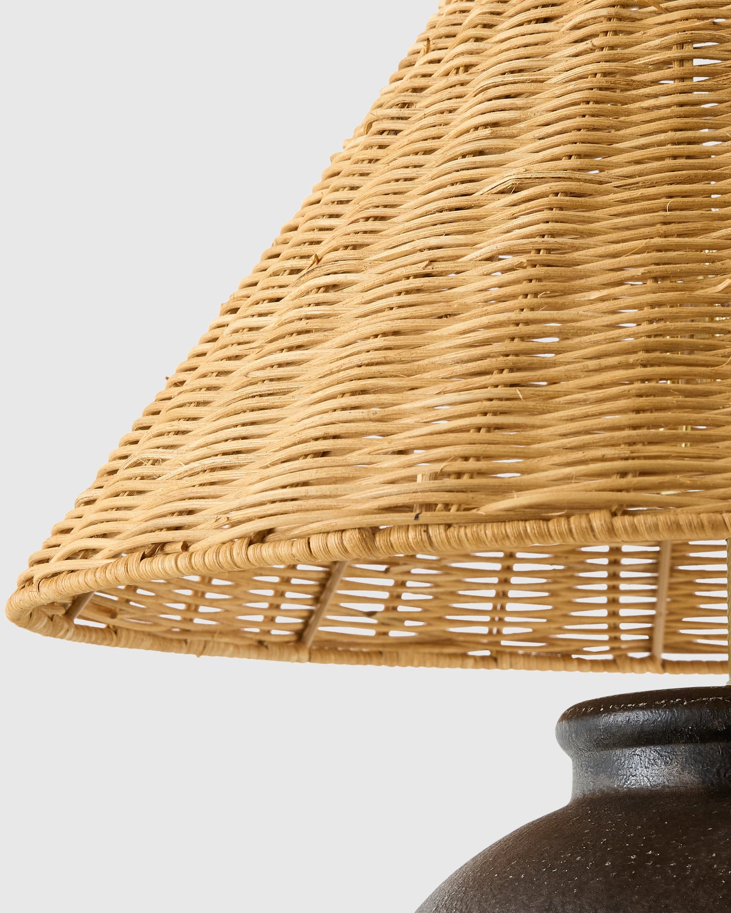 Artisan Ceramic Table Lamp with Rattan Shade - One Size / Black