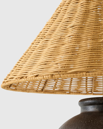 Artisan Ceramic Table Lamp with Rattan Shade - One Size / Black