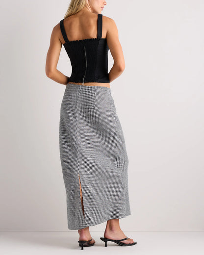 100% European Linen Midi Slip Skirt - XS / Bayberry Olive