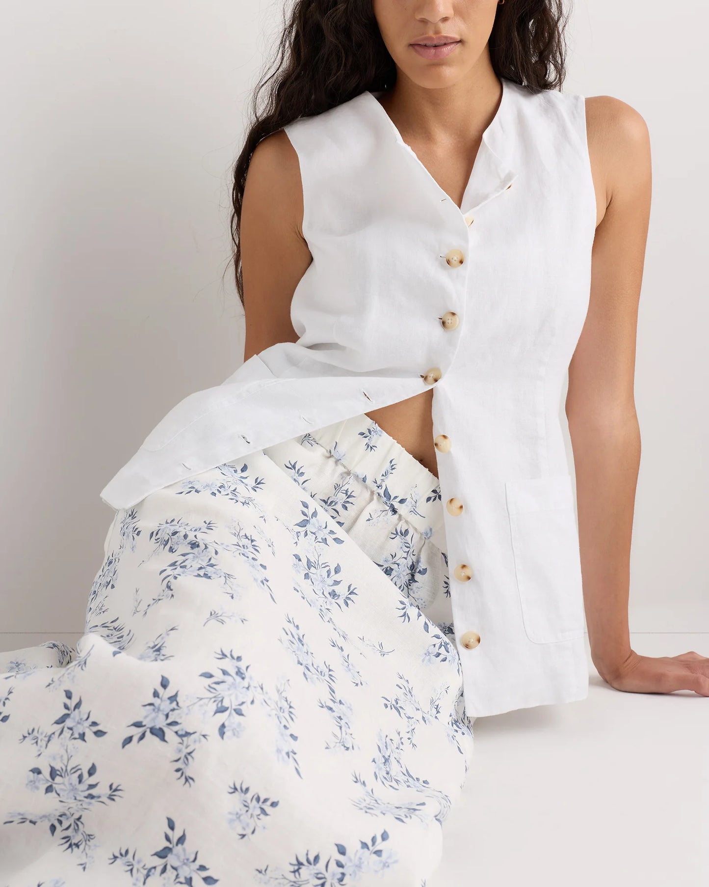 100% European Linen Maxi Skirt - XS / Classic Mini Gingham
