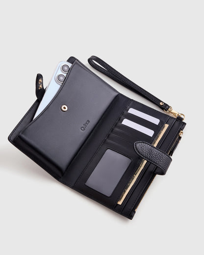 Italian Leather Phone Bi-Fold Wristlet - One Size / Black